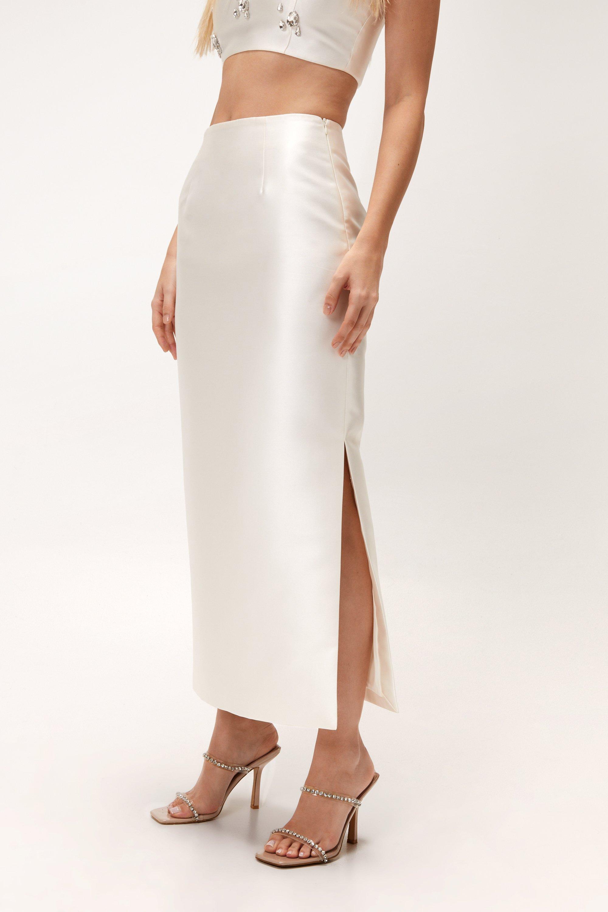 Long ivory pencil skirt best sale