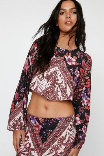 Boho Print Asymmetric Hem Top black