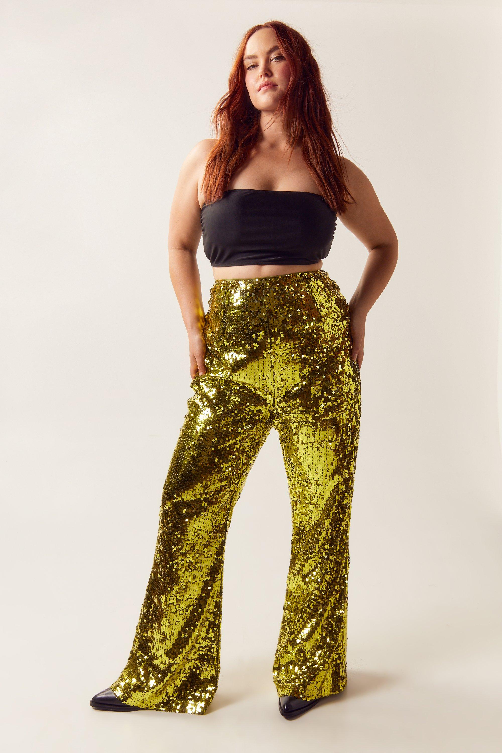 Plus Size Sequin Tailored Flared Trouser