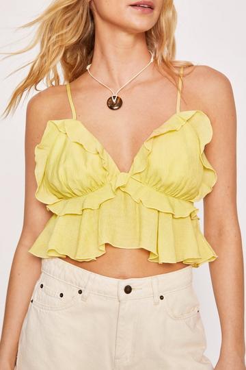 Villefranche Embellished Long Sleeve Deep Plunge Crop Top in Yellow