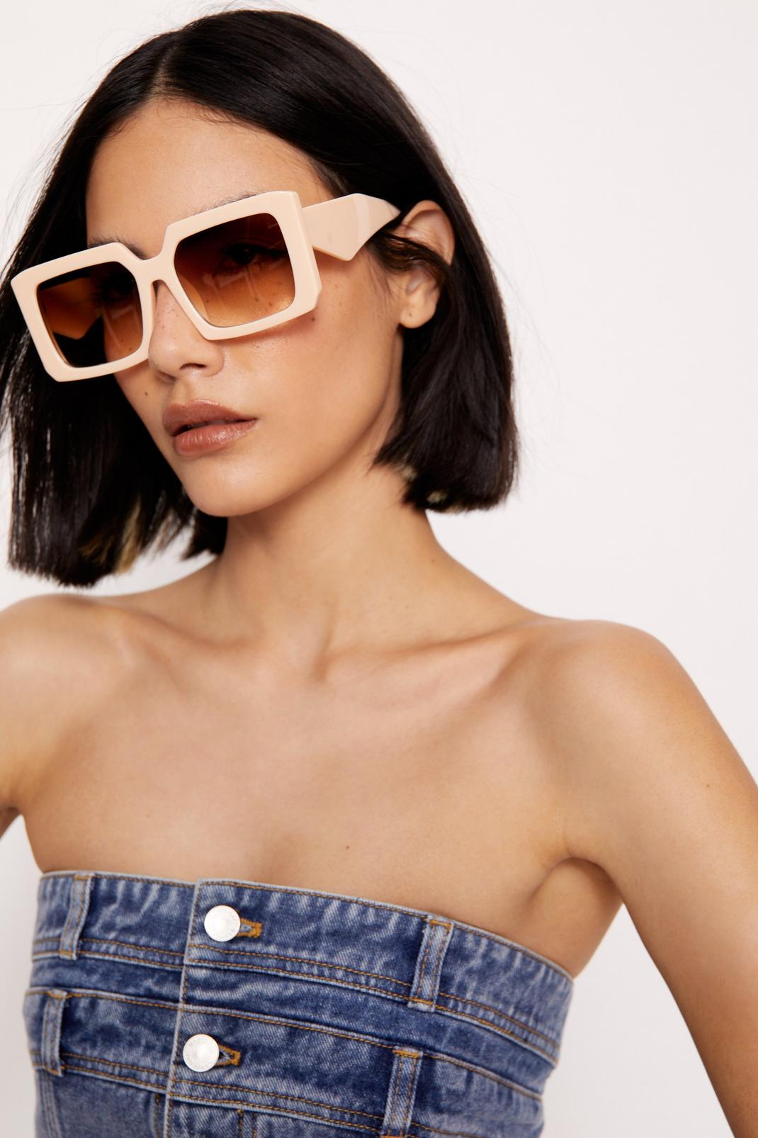 Nude Oversized Square Wide Frame Sunglasses image number 1