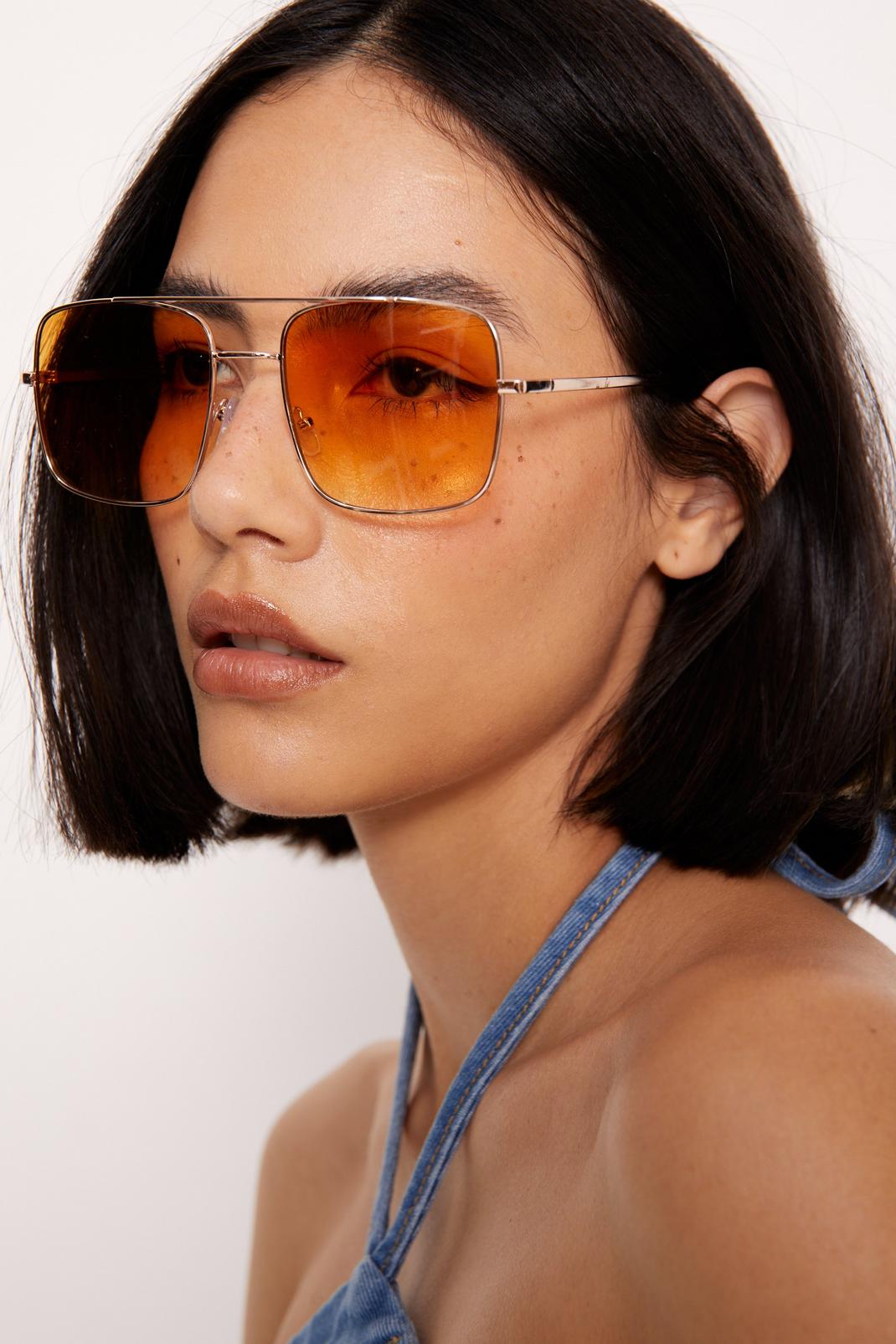 Yellow Coloured Lens Square Aviator Sunglasses image number 1
