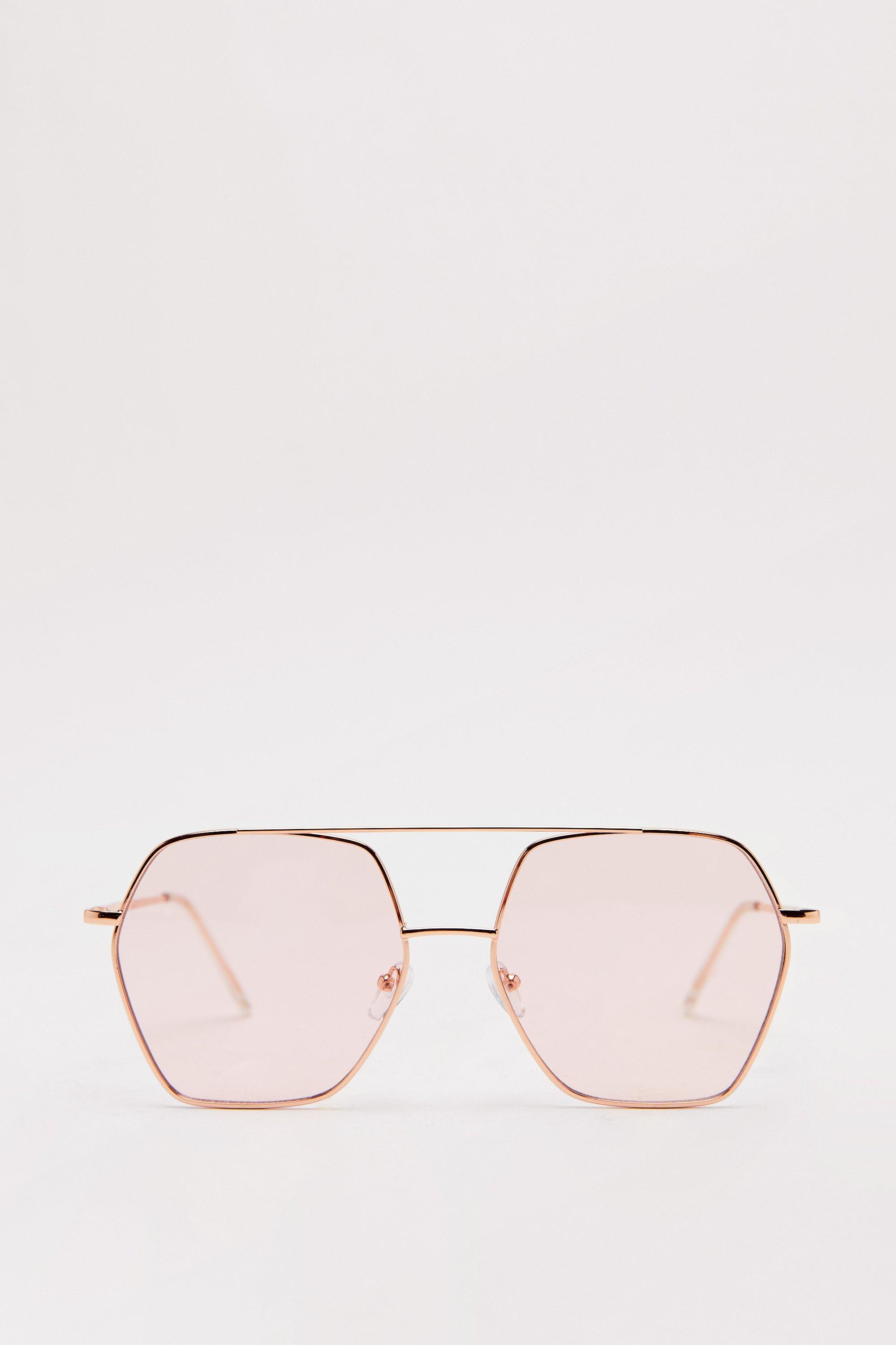 Colored Lens Hexagon Aviator Sunglasses