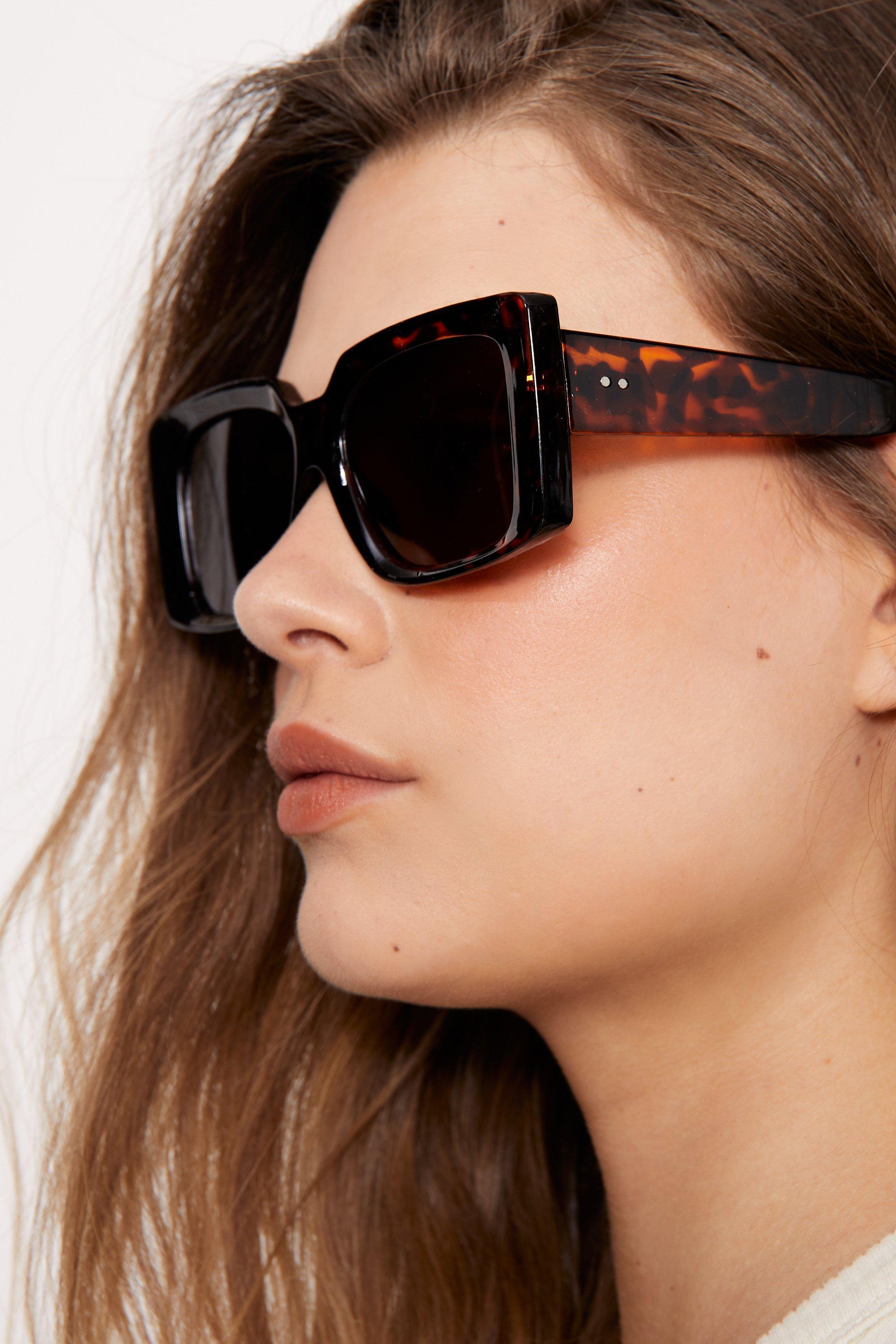 Oversized Square Frame Sunglasses in Tortoiseshell - Women