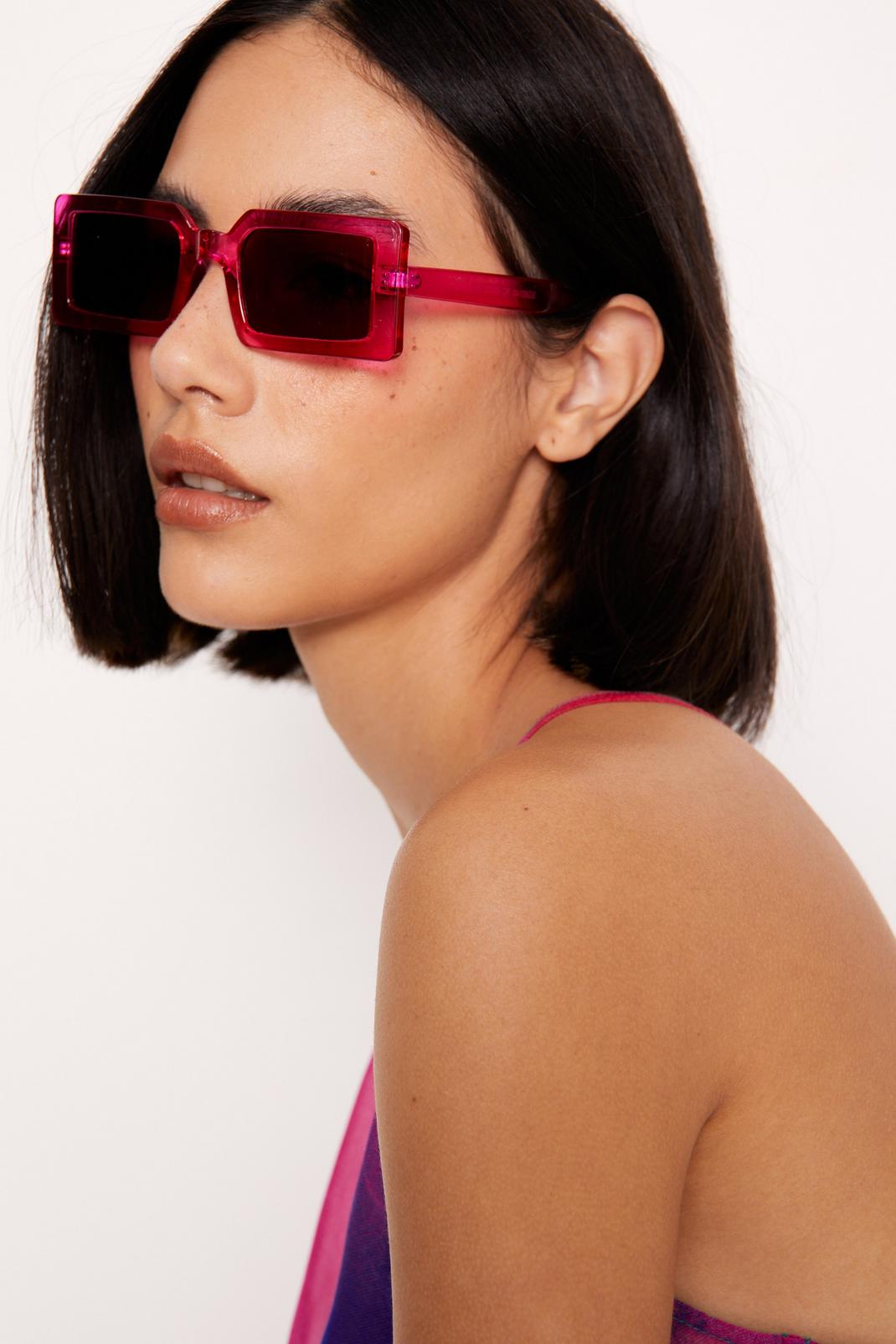 Pink Colored Frame Rectangular Sunglasses image number 1