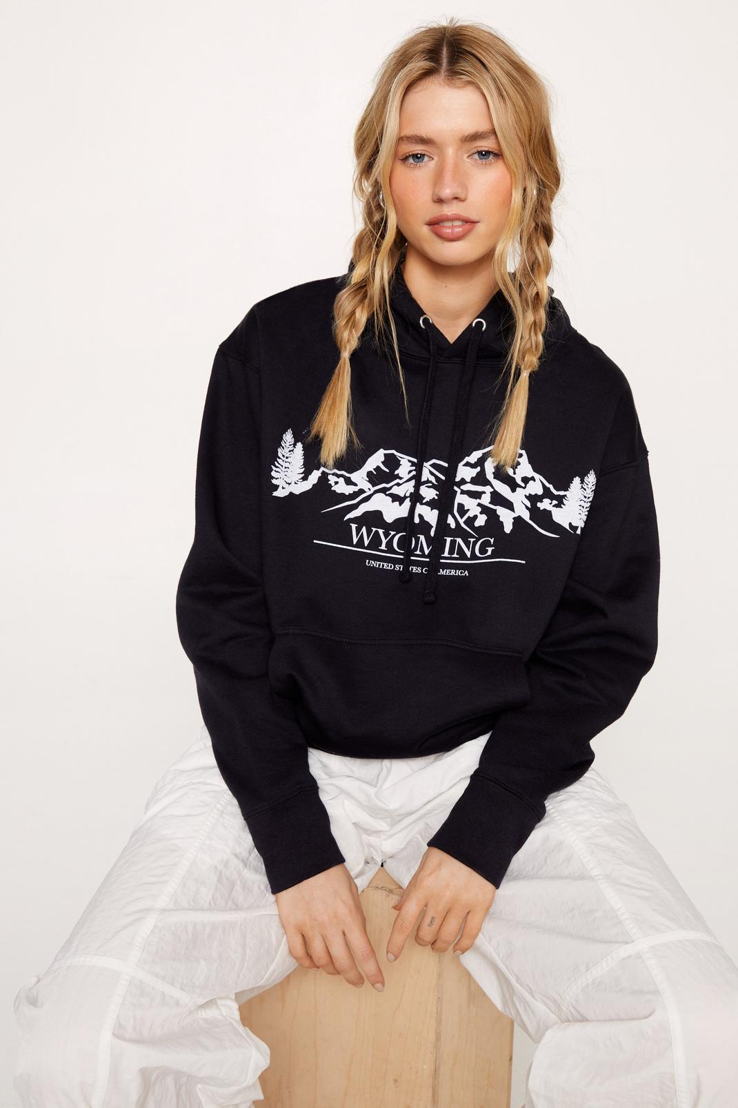 Navy Wyoming Oversized Graphic Hoodie image number 1