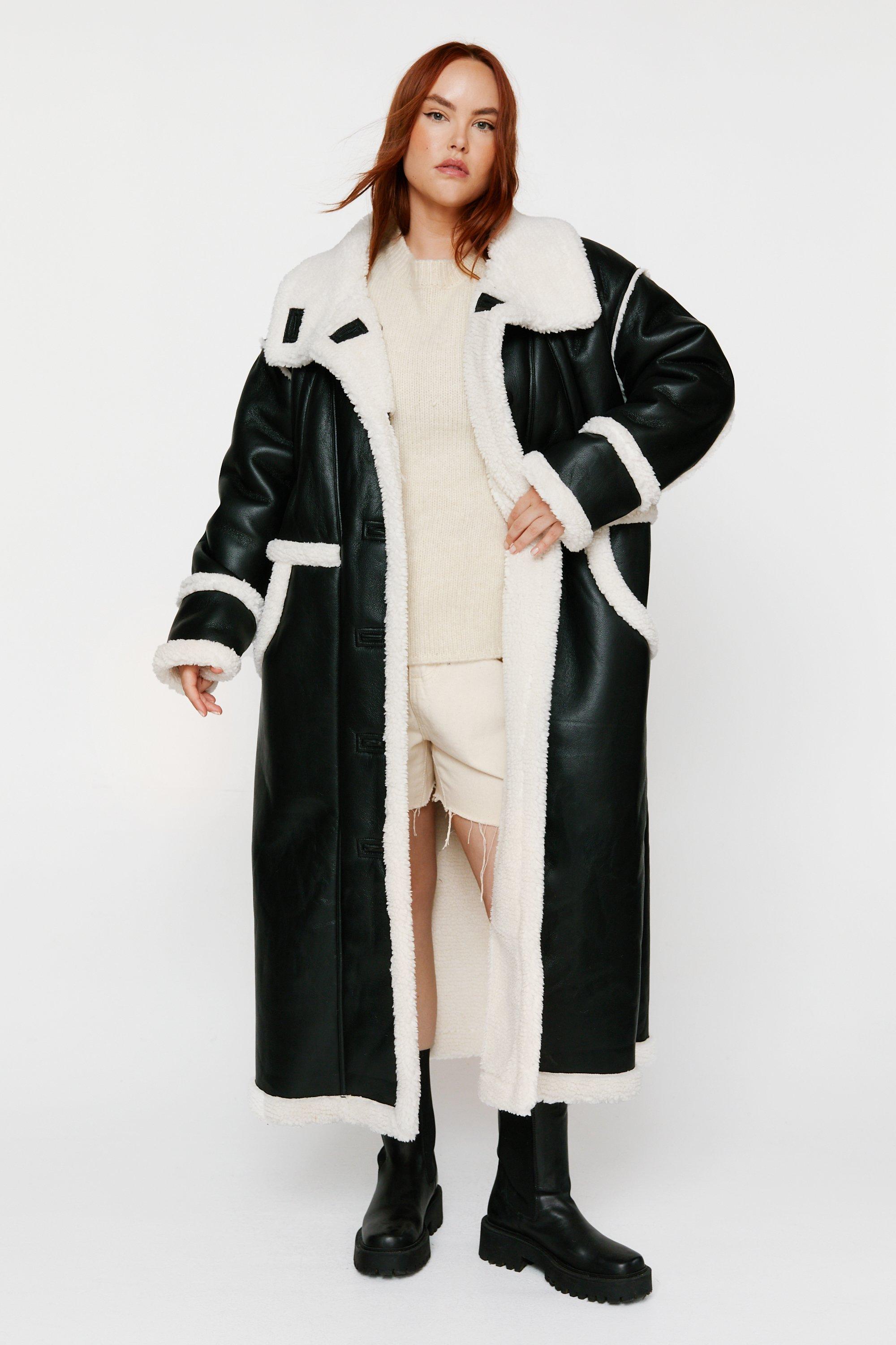 Longline faux fur hot sale coat plus size