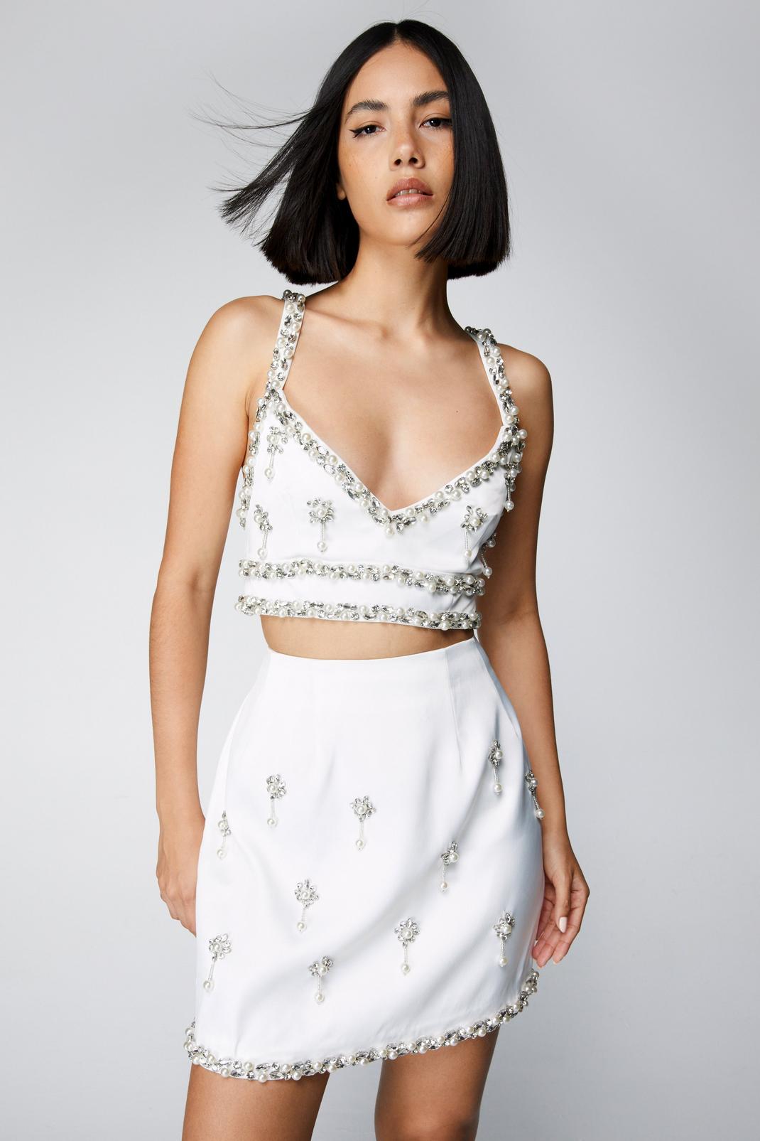 Ivory Premium Embellished Tailored Mini Skirt image number 1