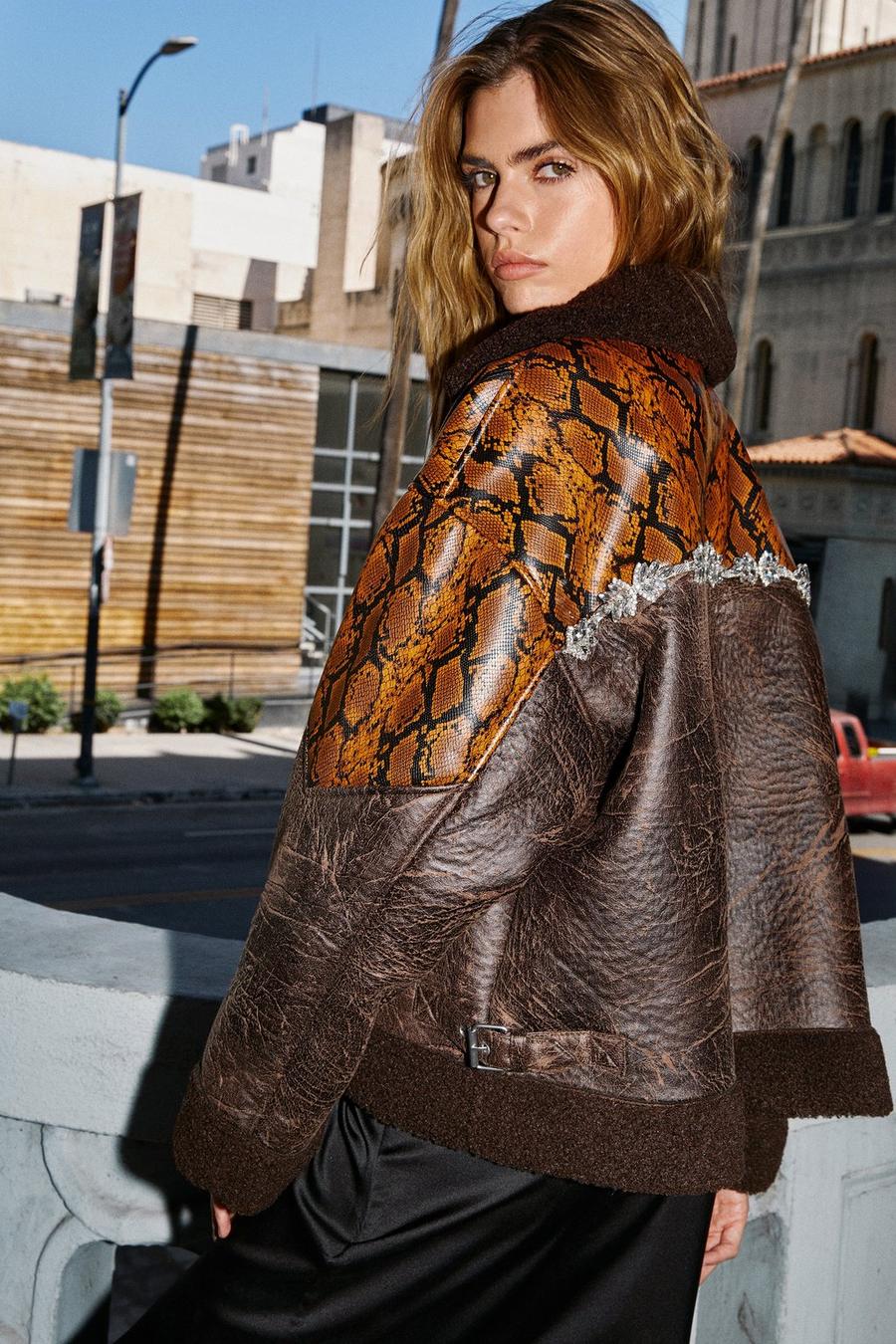 Bershka - Faux leather snake print jacket - Authentic Brands For Less
