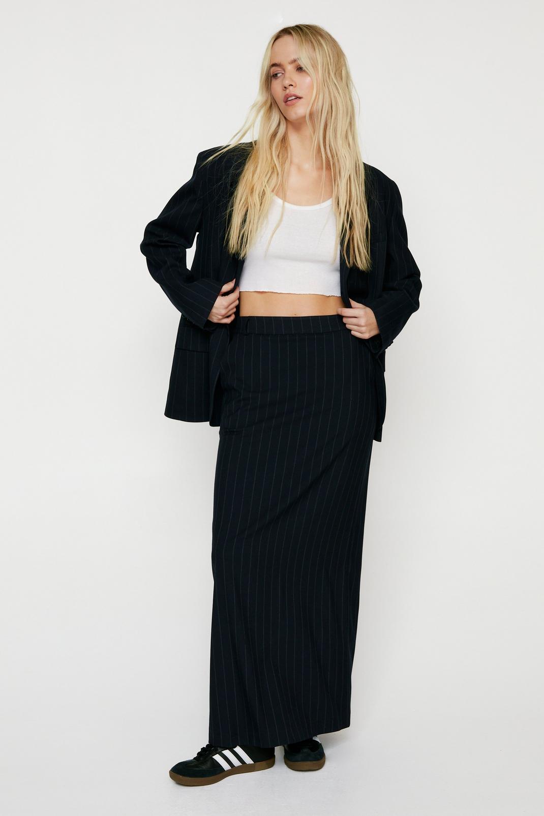 Navy Tailored Pinstripe Maxi Skirt image number 1