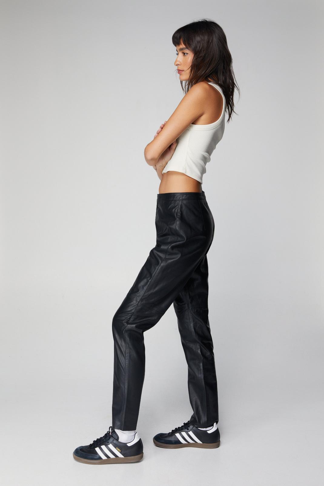 Black Essentials Skinny Leg Real Leather Trousers image number 1