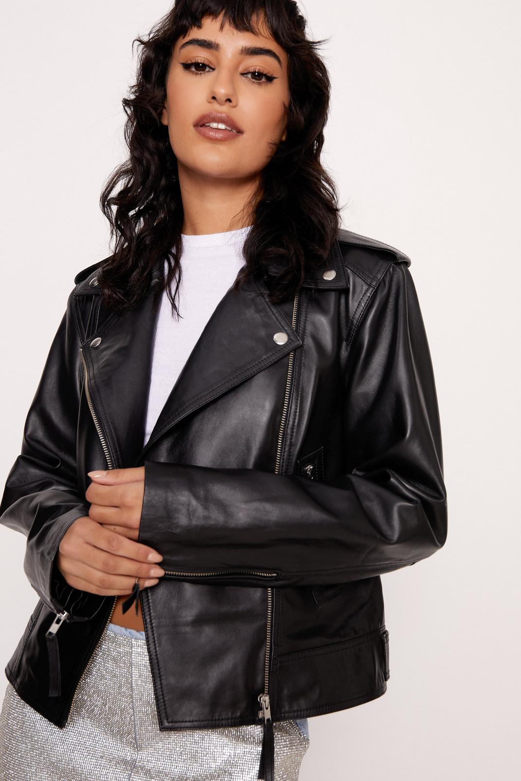 Black Essentials Real Leather Moto Jacket image number 1