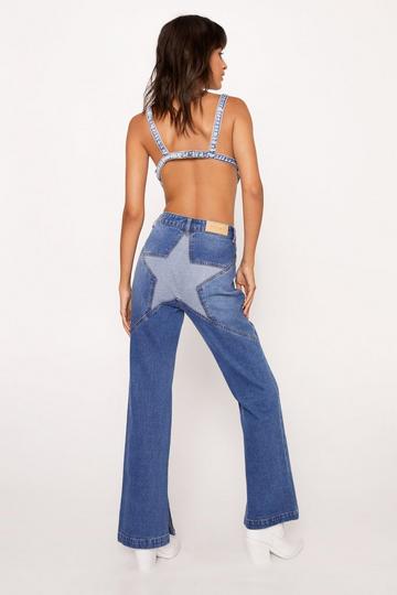 Blue Denim Star Bum Detail Flare Jeans