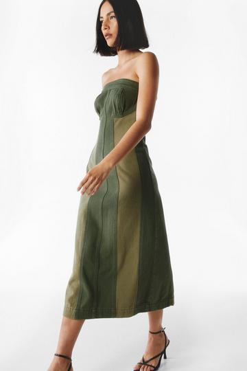 Two Tone Twill Bandeau Midi Dress green