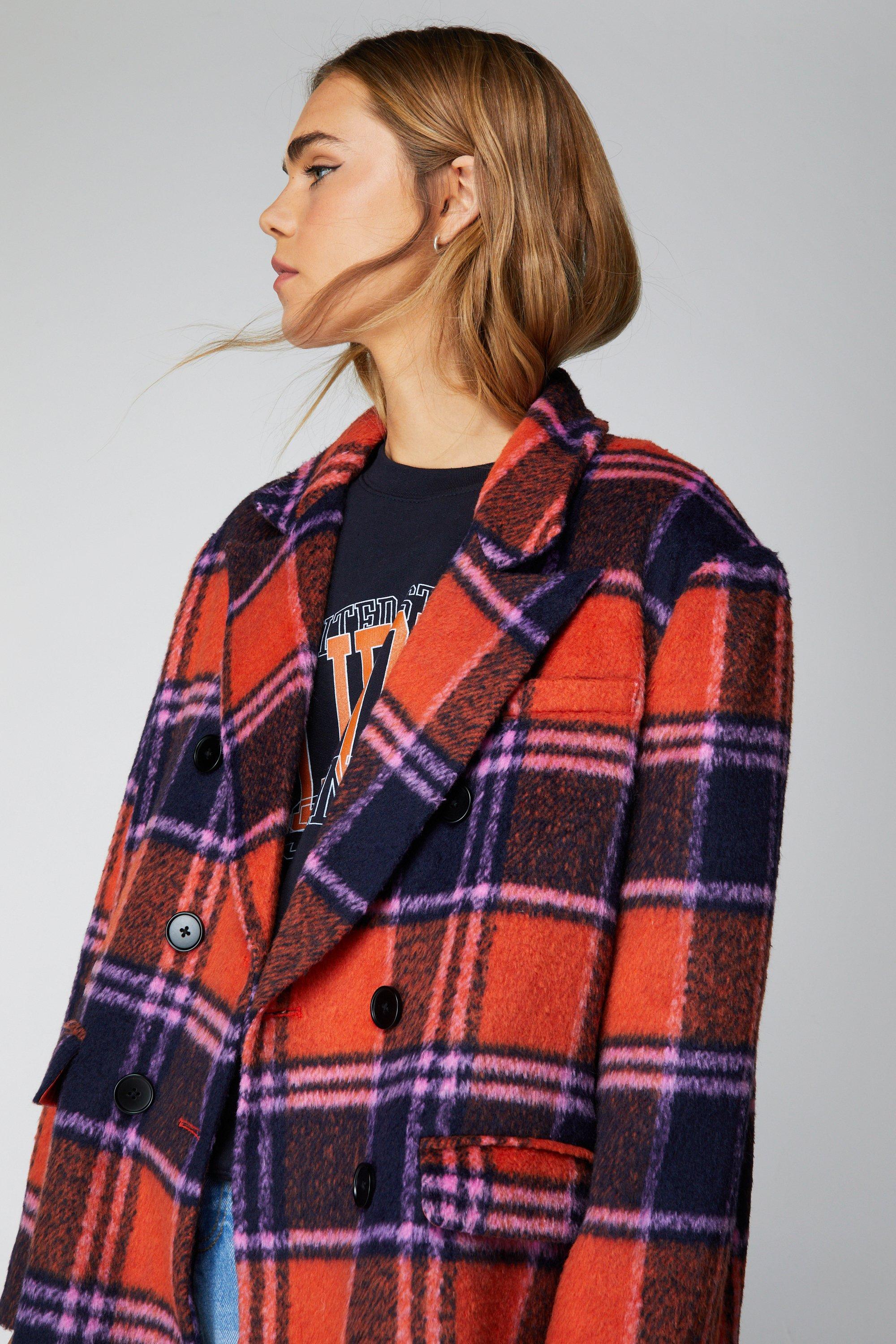 Vintage Coats & Jackets | Retro Coats and Jackets Premium Plaid Longline Wool Look Coat  AT vintagedancer.com