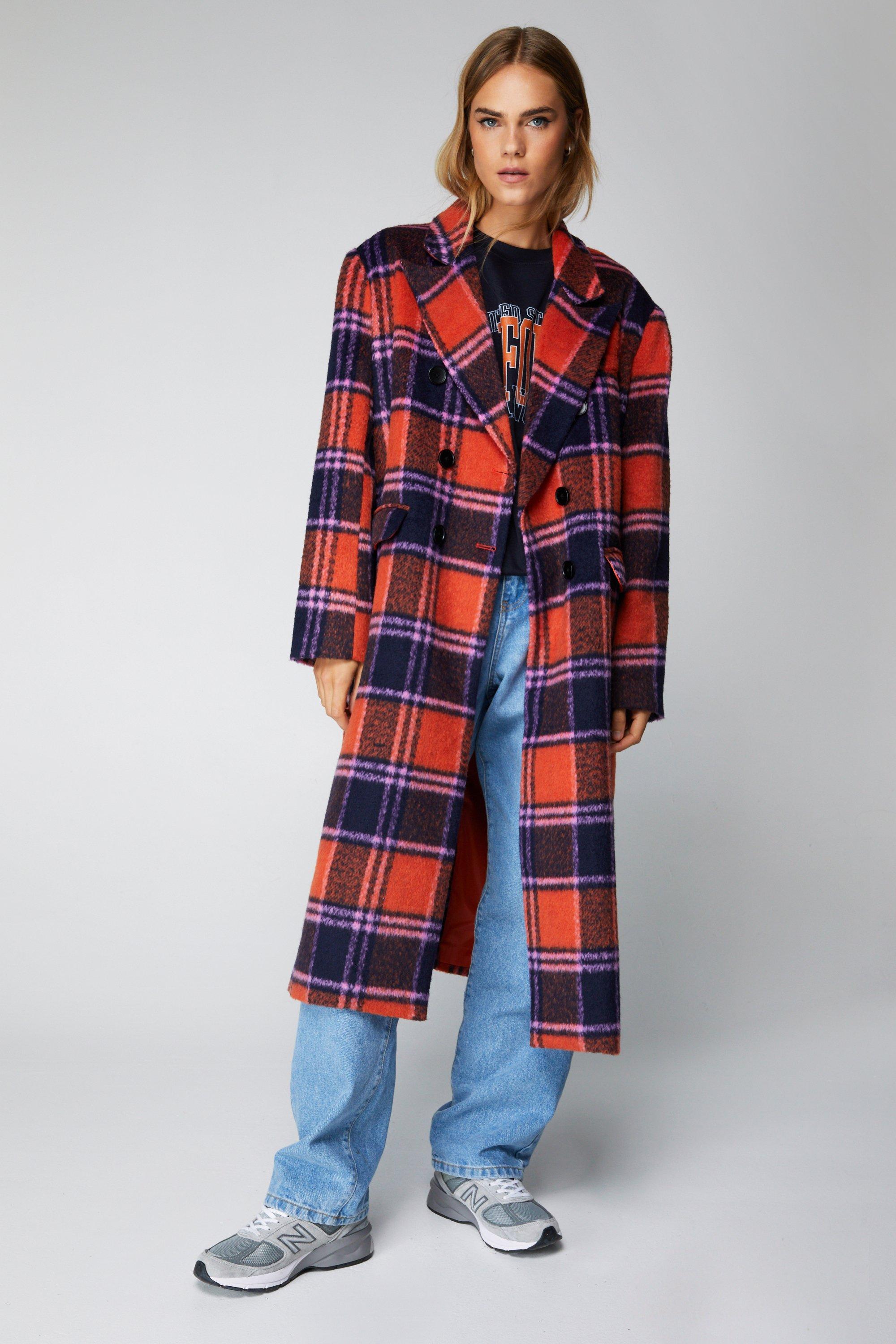 Long plaid outlet coat