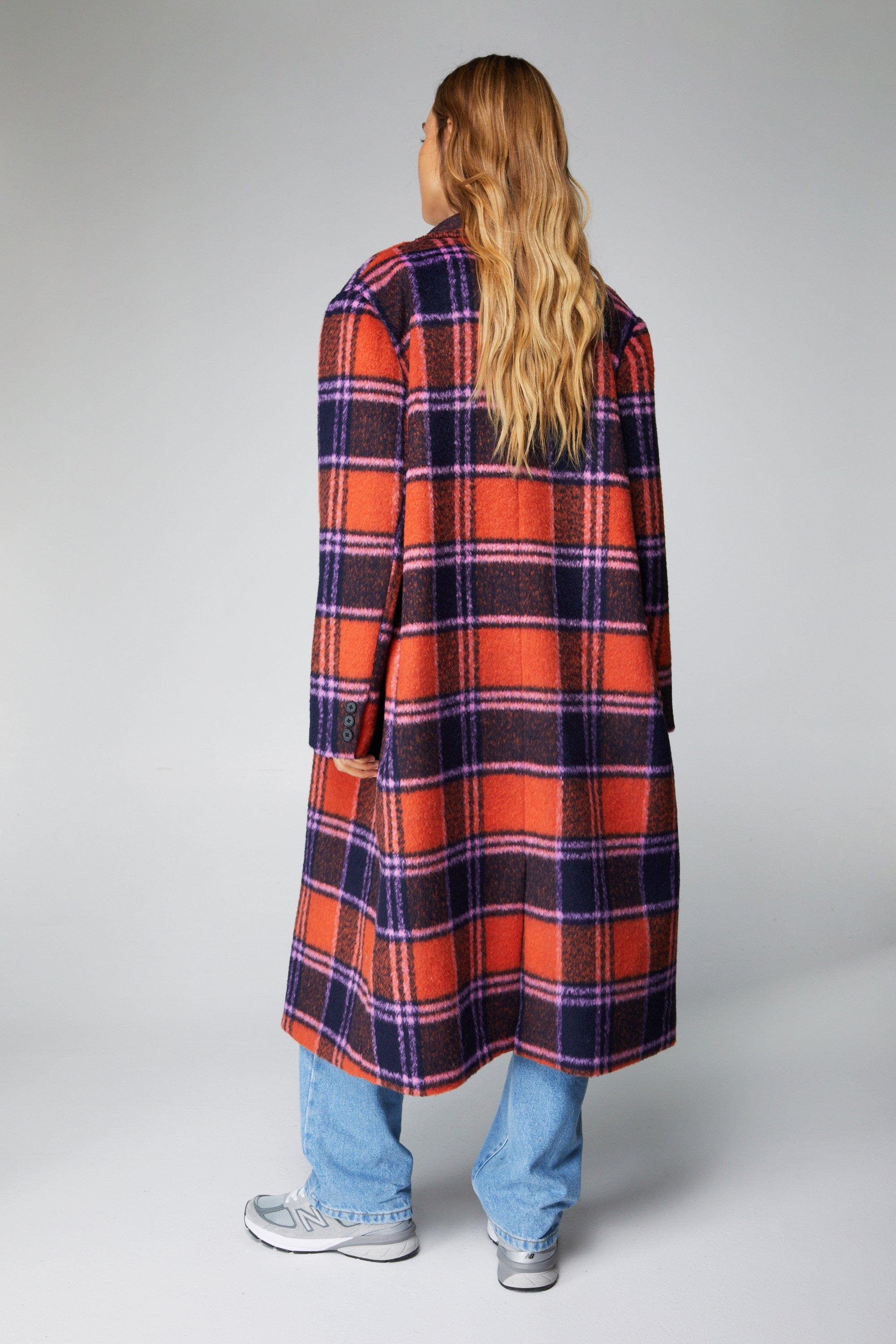 Oversized Longline Plaid Wool-Blend Coat