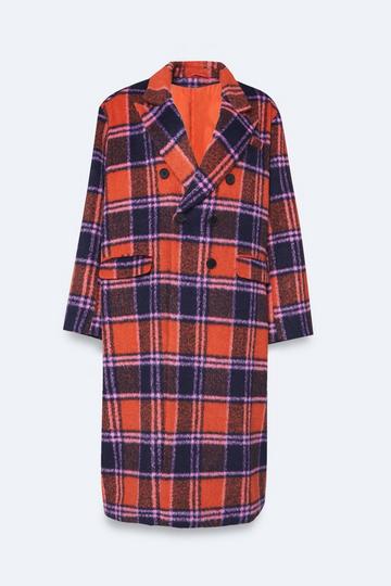 Plus Size Premium Plaid Longline Wool Look Coat multi