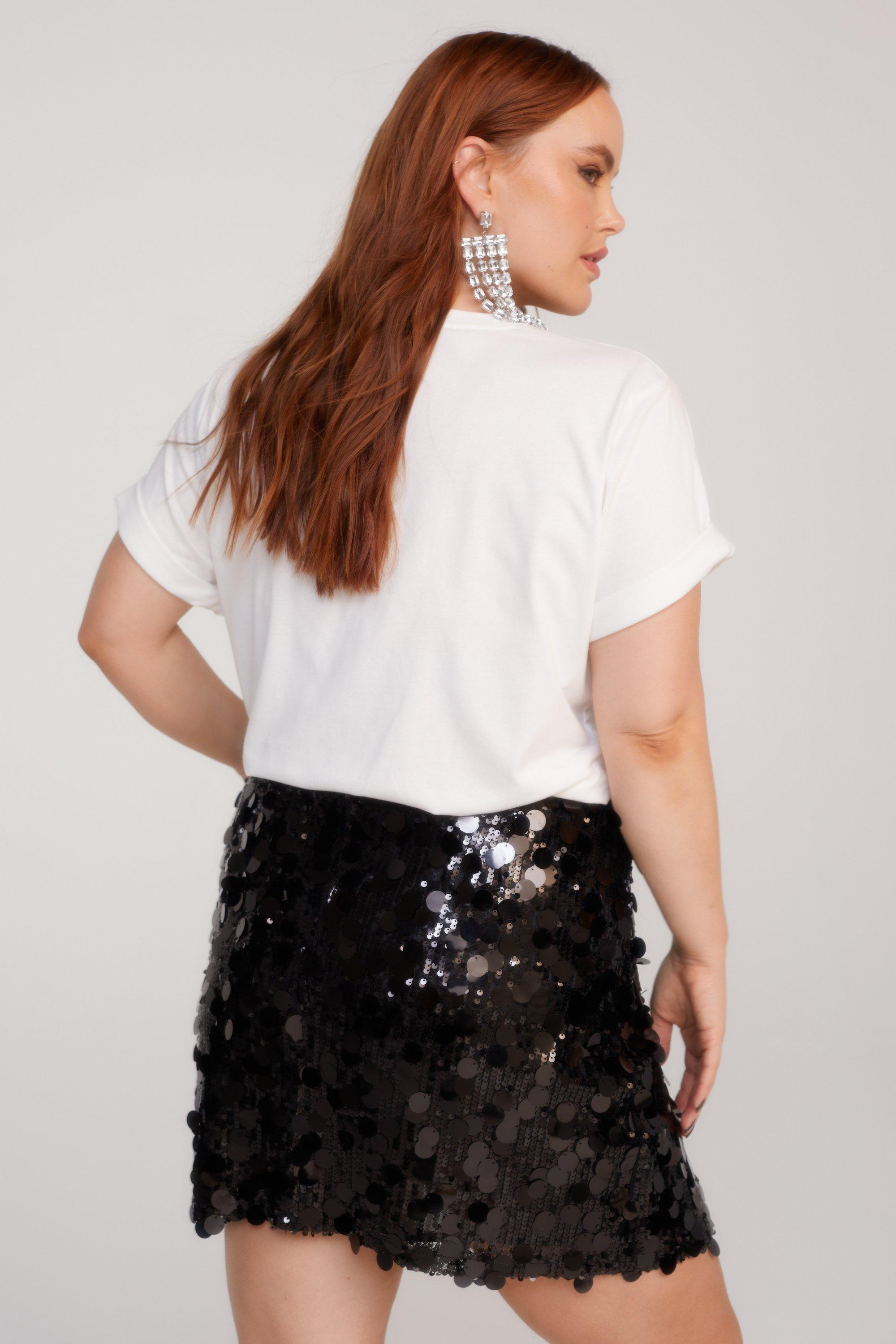 Black and white sale plus size sequin skirt