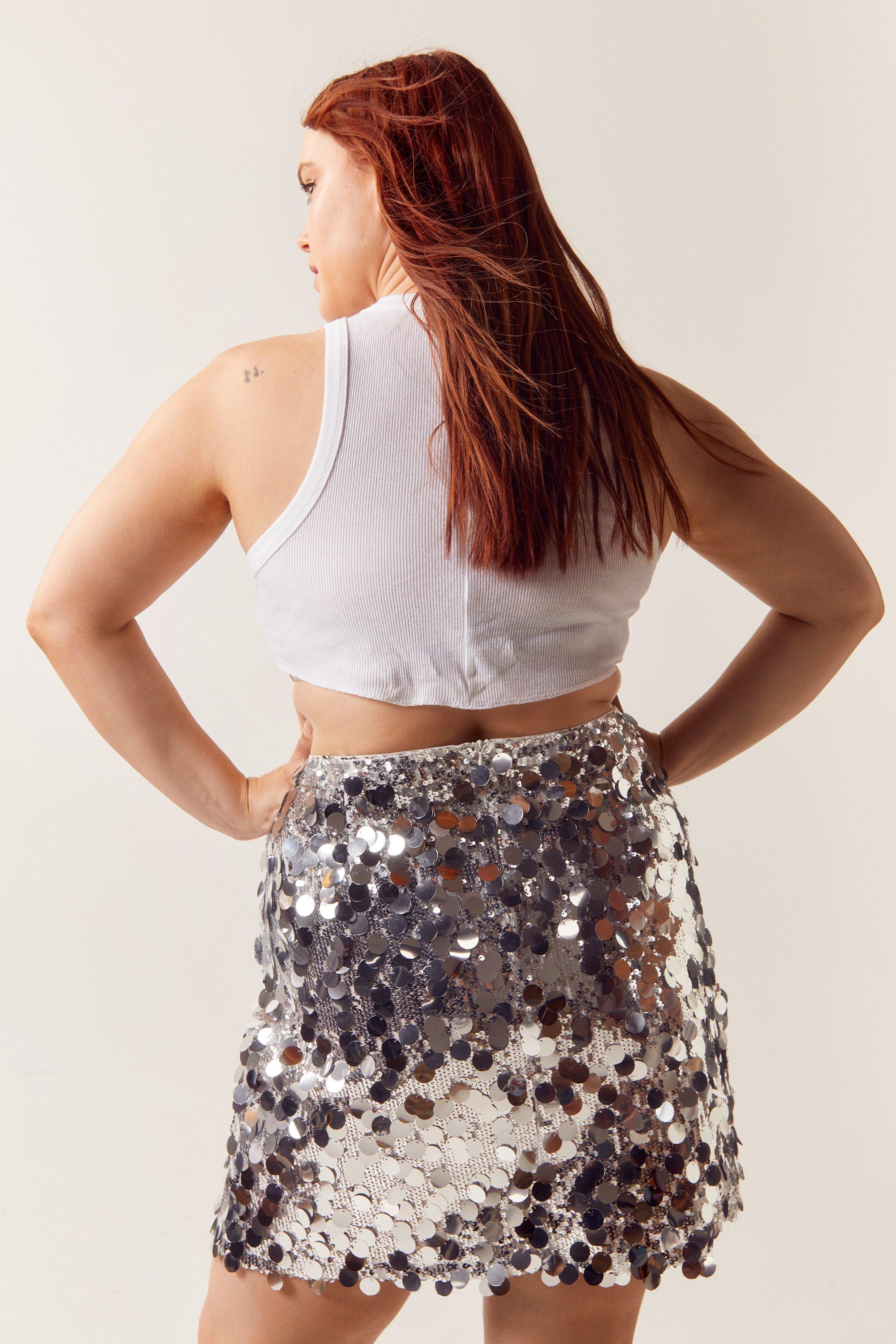 Plus size silver sequin skirt sale