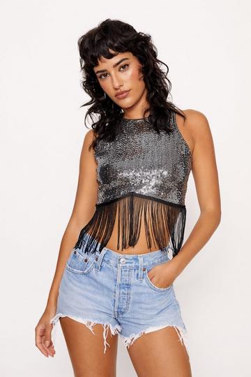 See You Staring Silver Sequin Top
