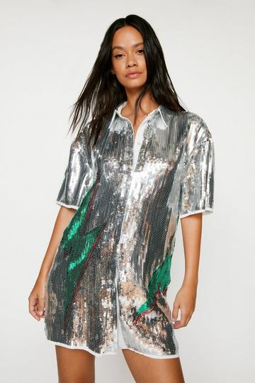 Silver Silver Lightning Sequin Shirt Dress