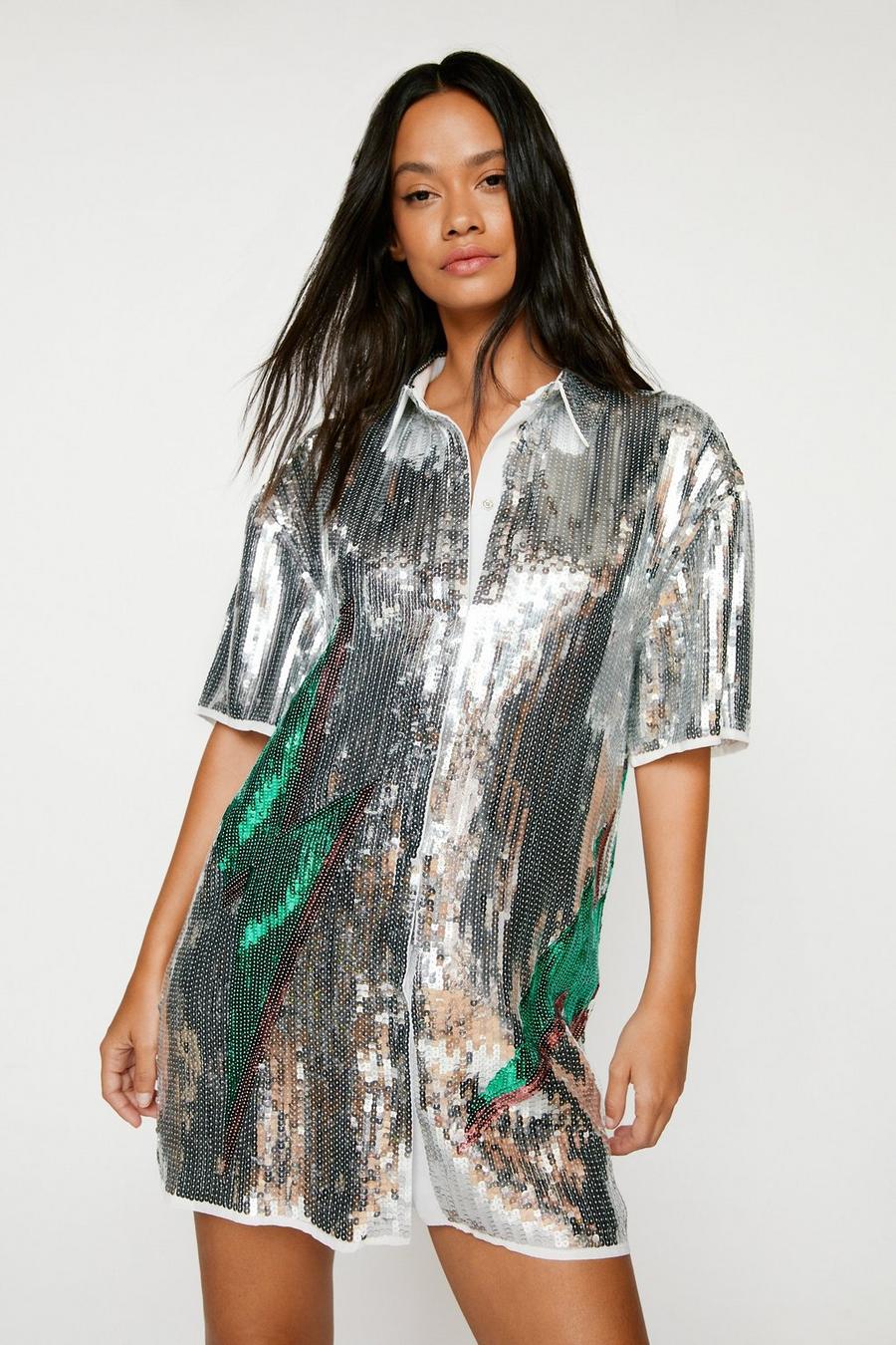 Silver Lightning Sequin Shirt Dress