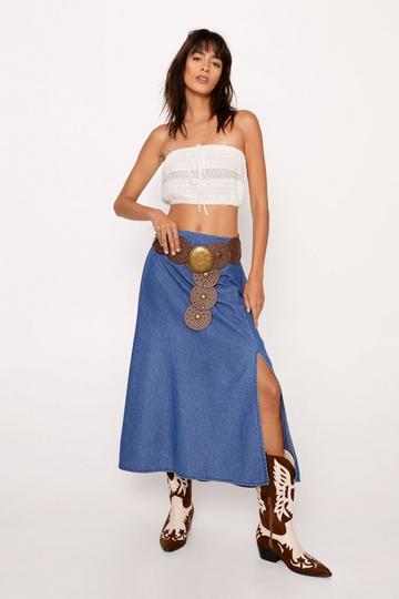 Blue Denim Split Midi Skirt