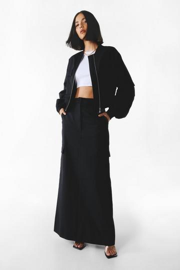 Black Tailored Cargo Maxi Skirt