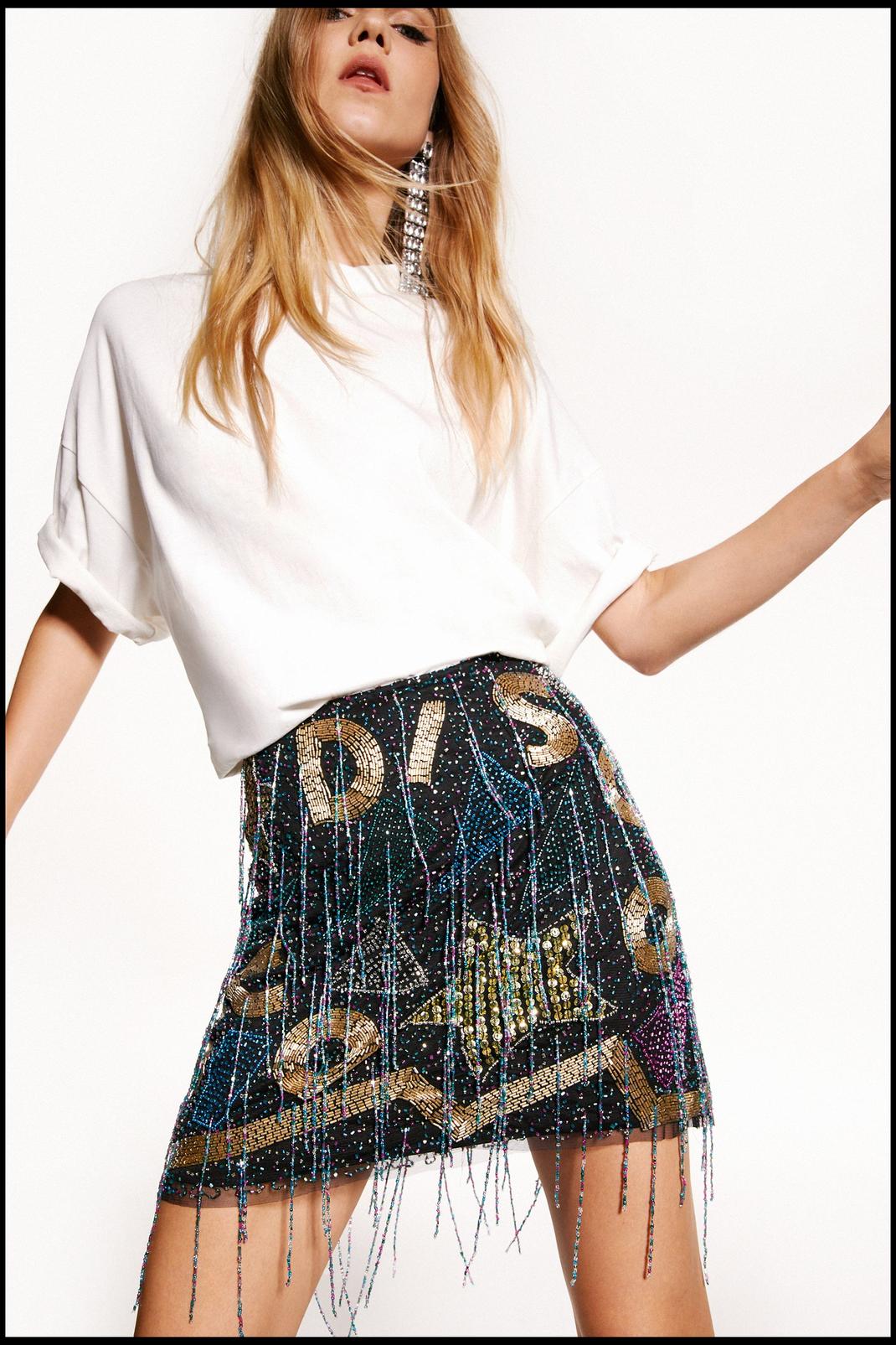 Multi Disco Tassel Beaded Mini Skirt image number 1