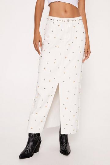 White Star Embellished Denim Maxi Skirt