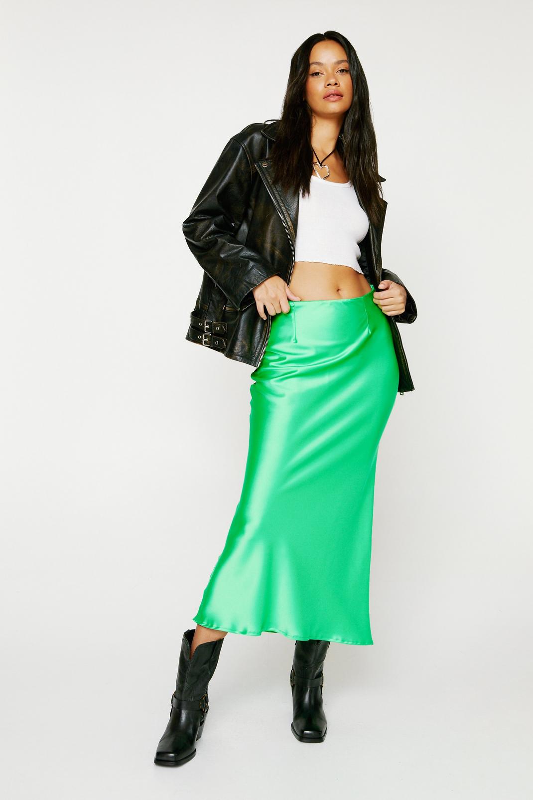 Bright green Petite Bias Cut Satin Maxi Skirt image number 1