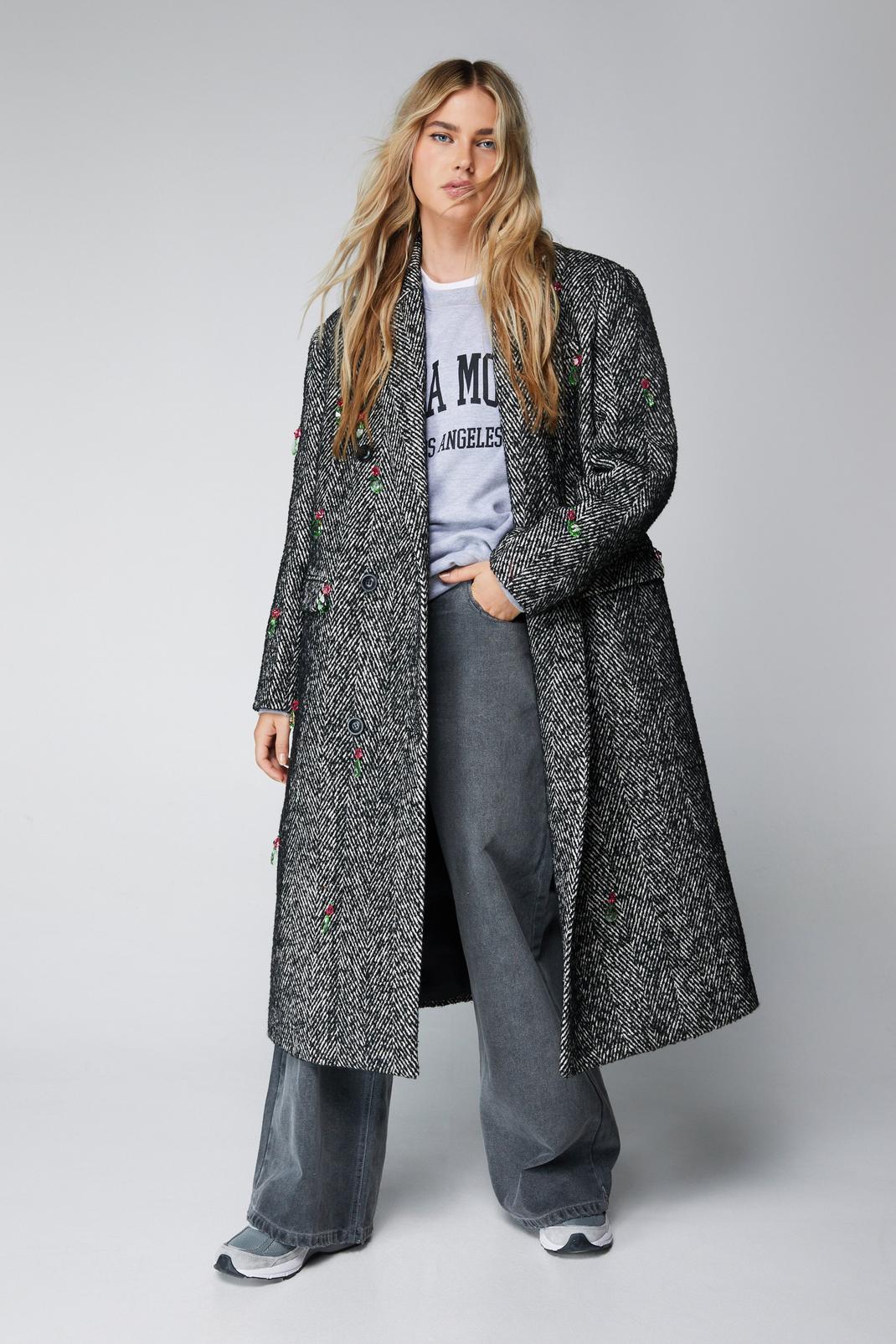 Multi Embellished Wool Oversized Longline Coat image number 1
