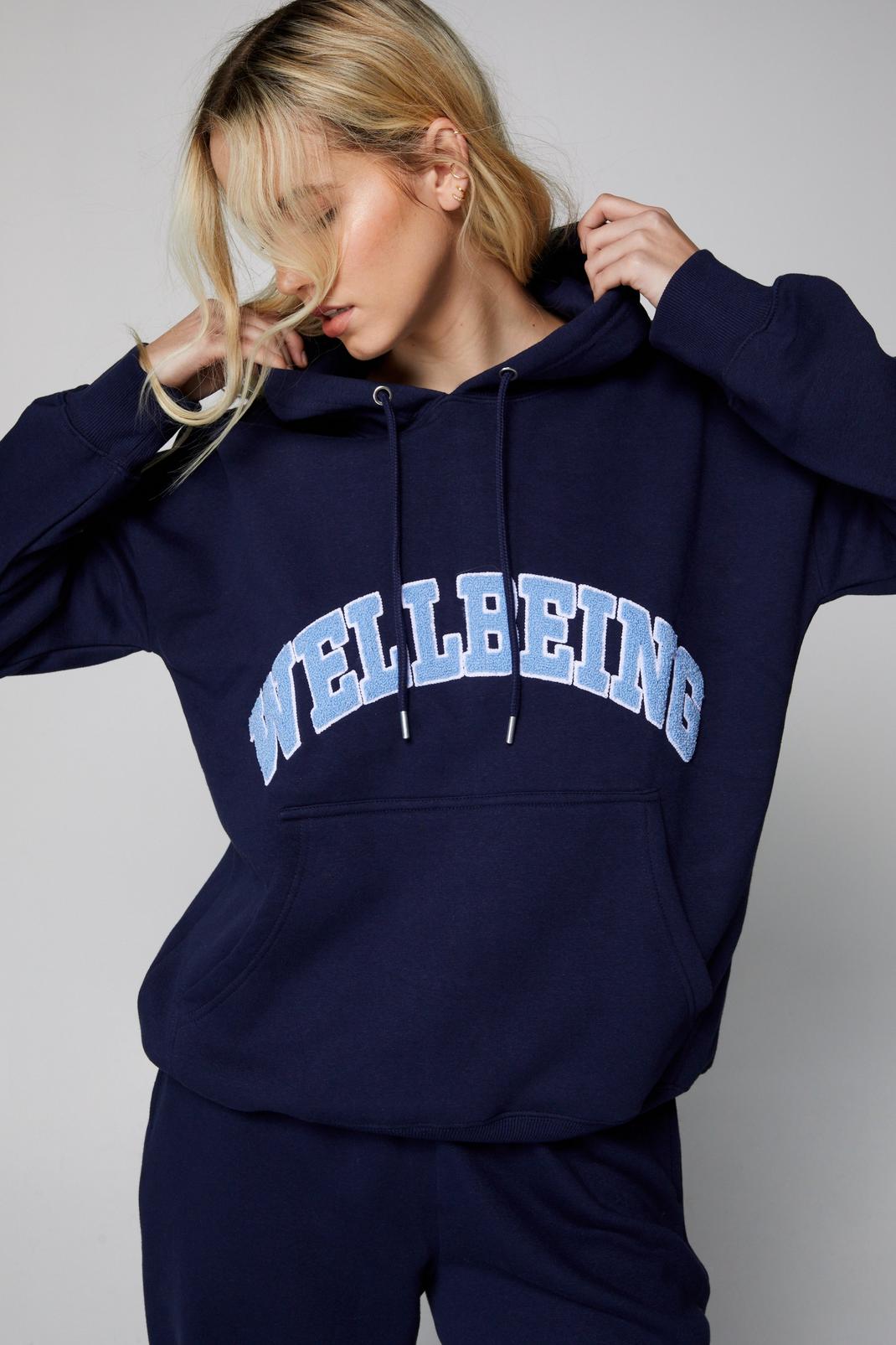 Navy Oversized Wellbeing Embroidered Hoodie image number 1