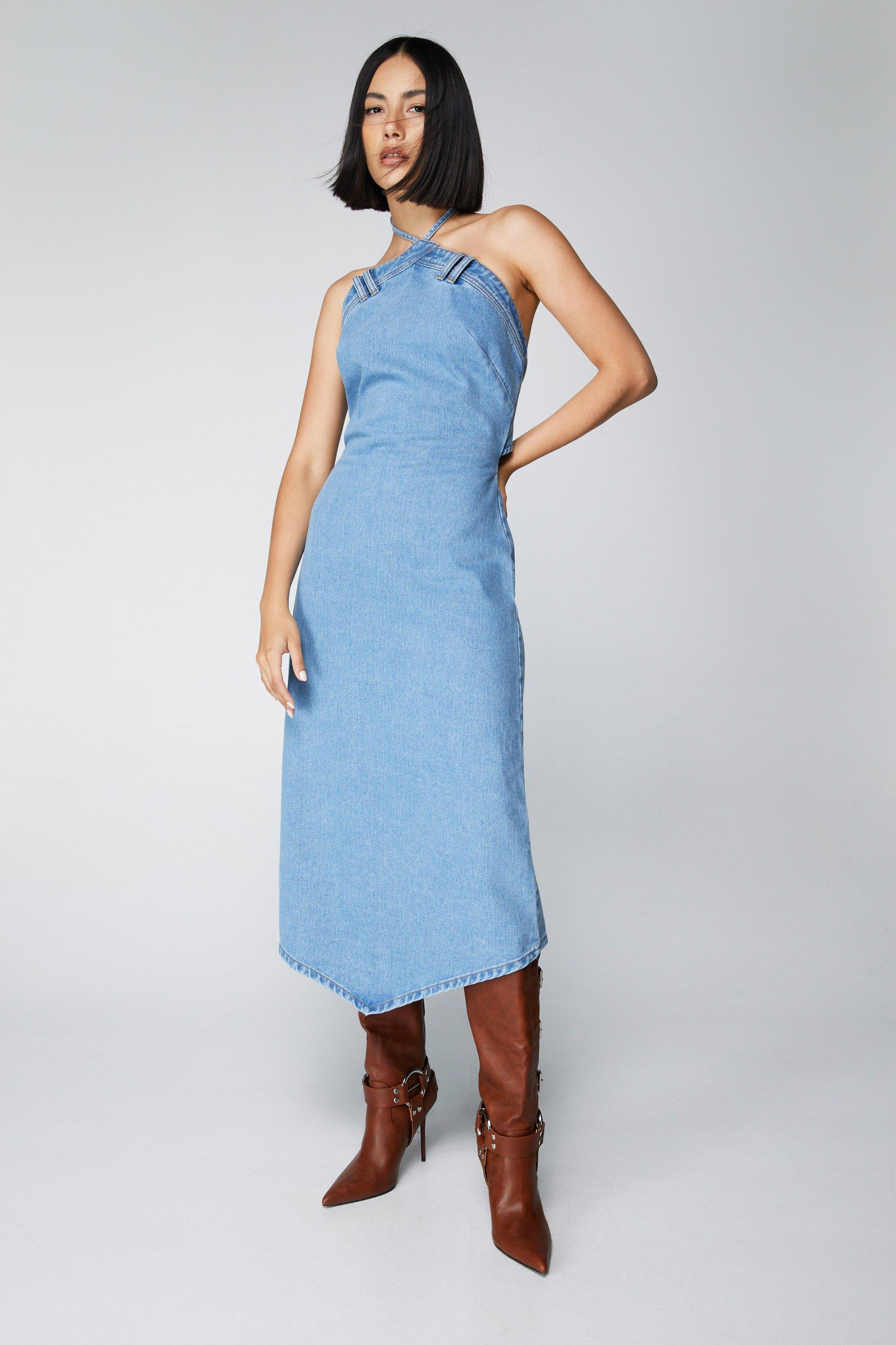 Backless Halter Denim Dress – Styched Fashion