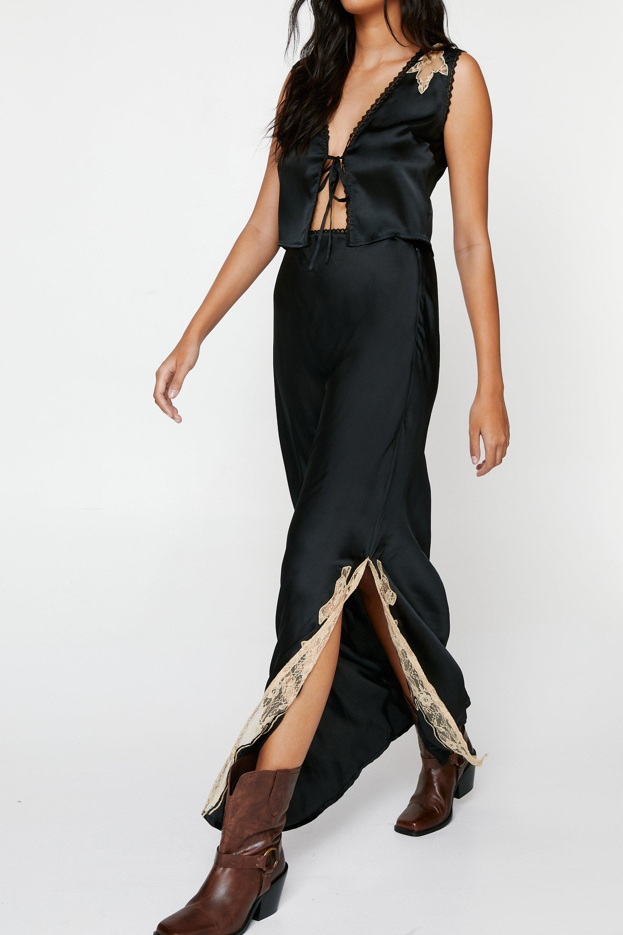 Lace Trim Applique Split Maxi Skirt Nasty Gal