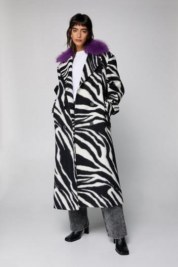 Zebra Print Wool Blend Tailored Coat zebra