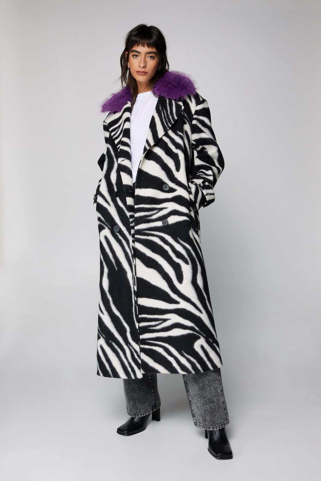 Zebra Print Wool Blend Tailored Coat image number 1