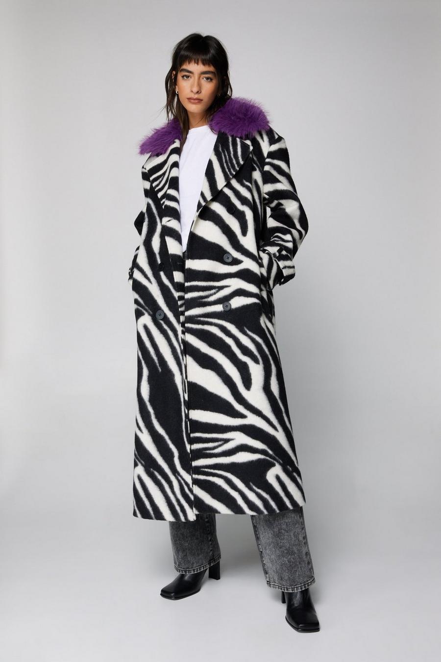 Zebra Print Wool Blend Tailored Coat