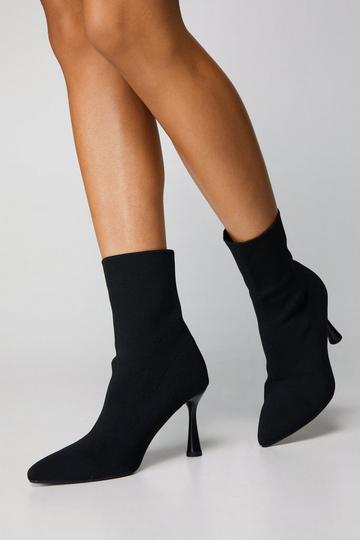 Black Knitted Pointed Toe Ankle Sock Boot
