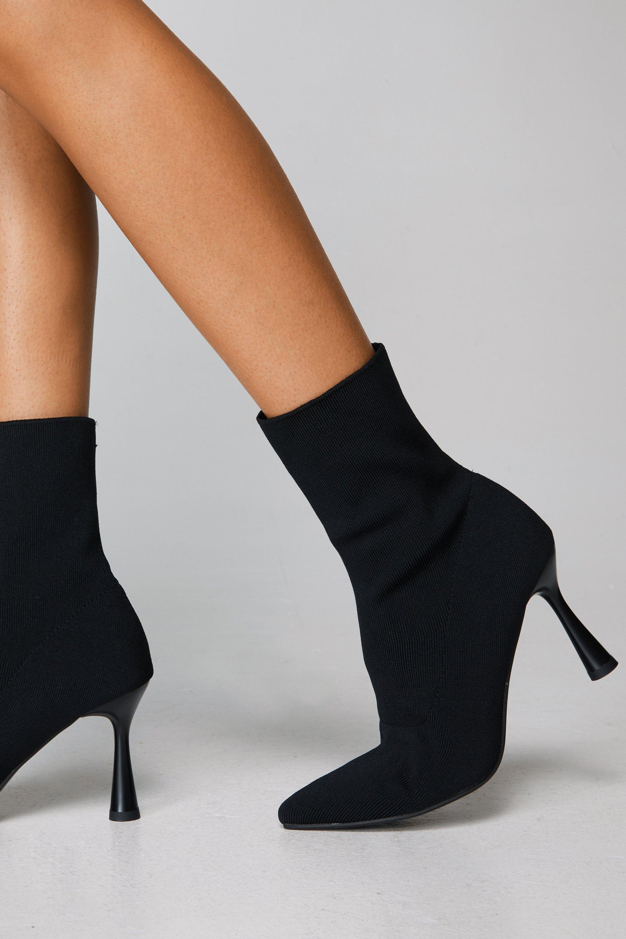 Black heel shop sock ankle boots