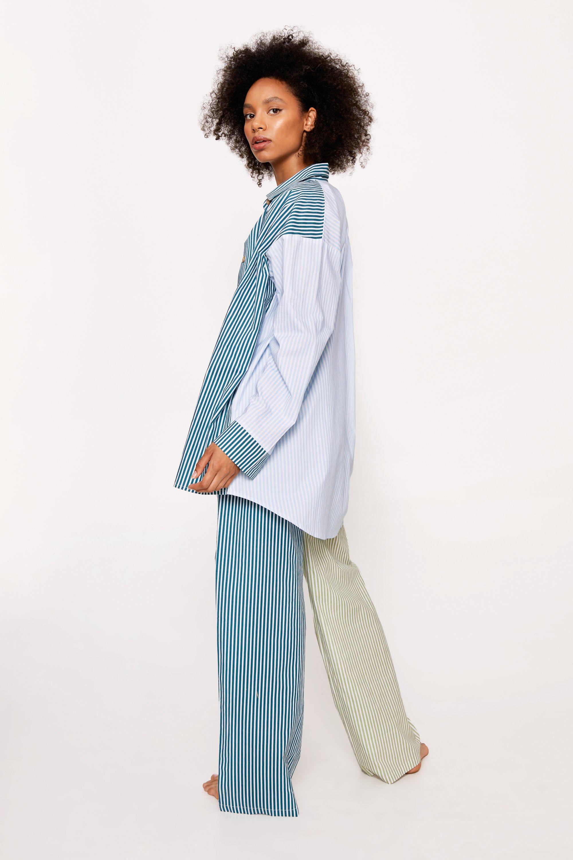 Cotton Poplin Colorblock Stripe Pajama Pants 3pc Set
