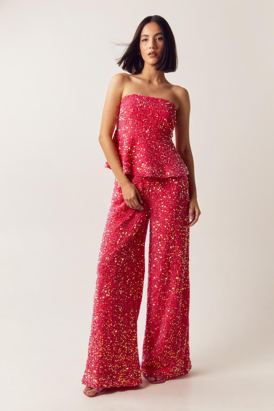Coral Tailored Velvet Sequin Wide Leg Pants image number 1