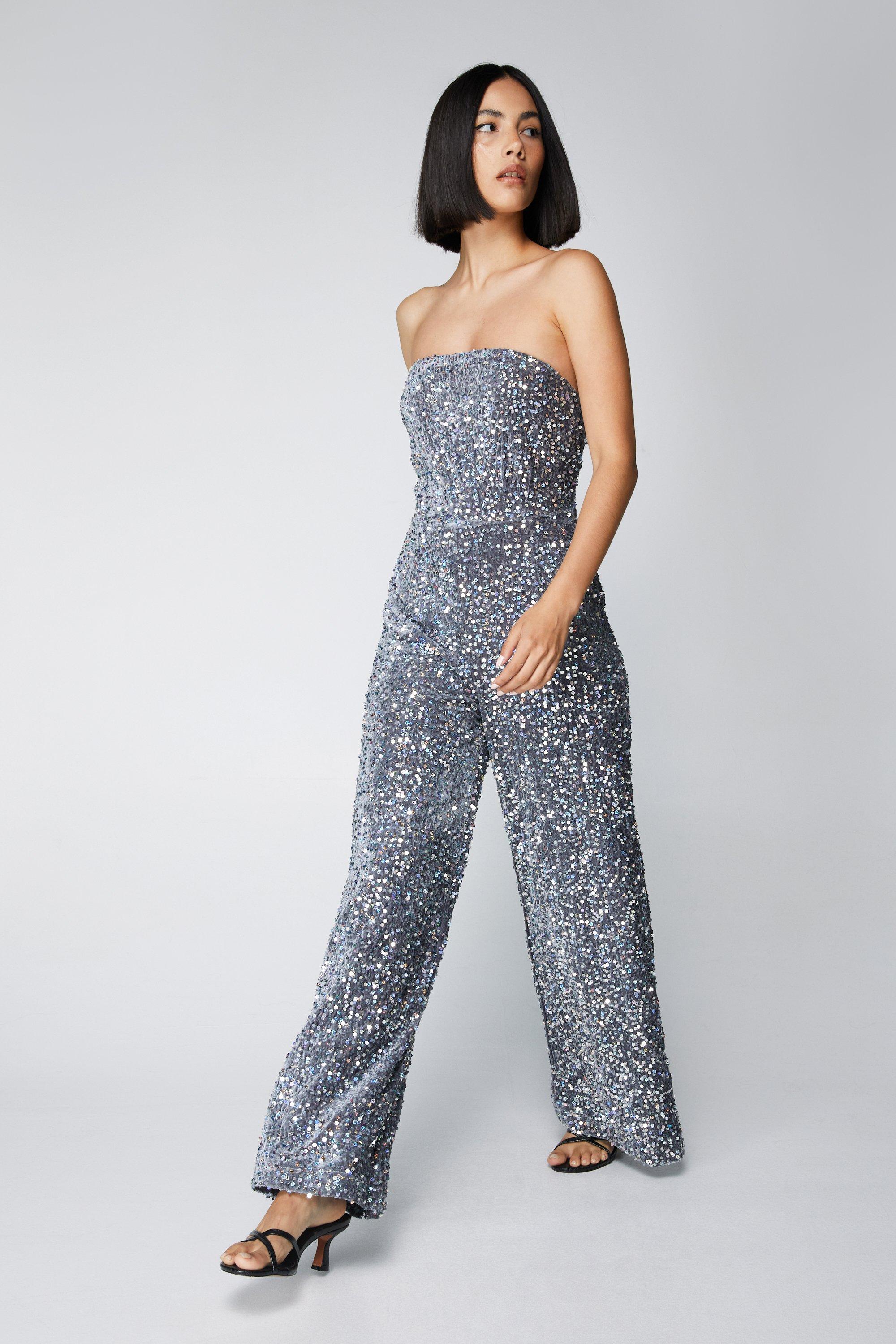 Sequin Strapless Wide Leg Jumpsuit