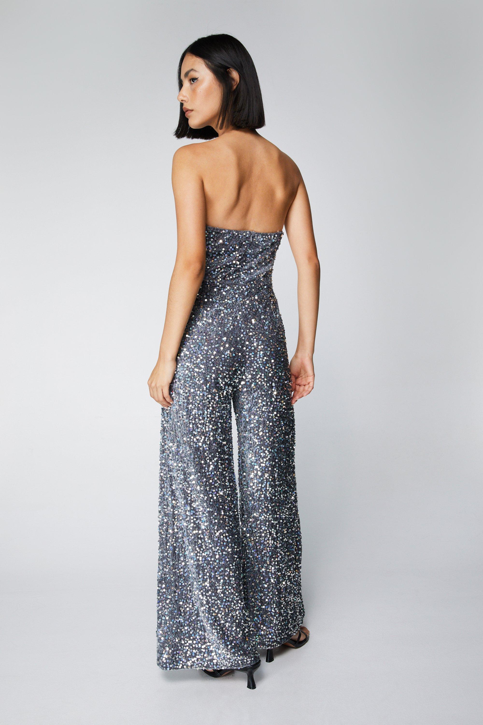 Strapless wide leg sales sparkle jumpsuit