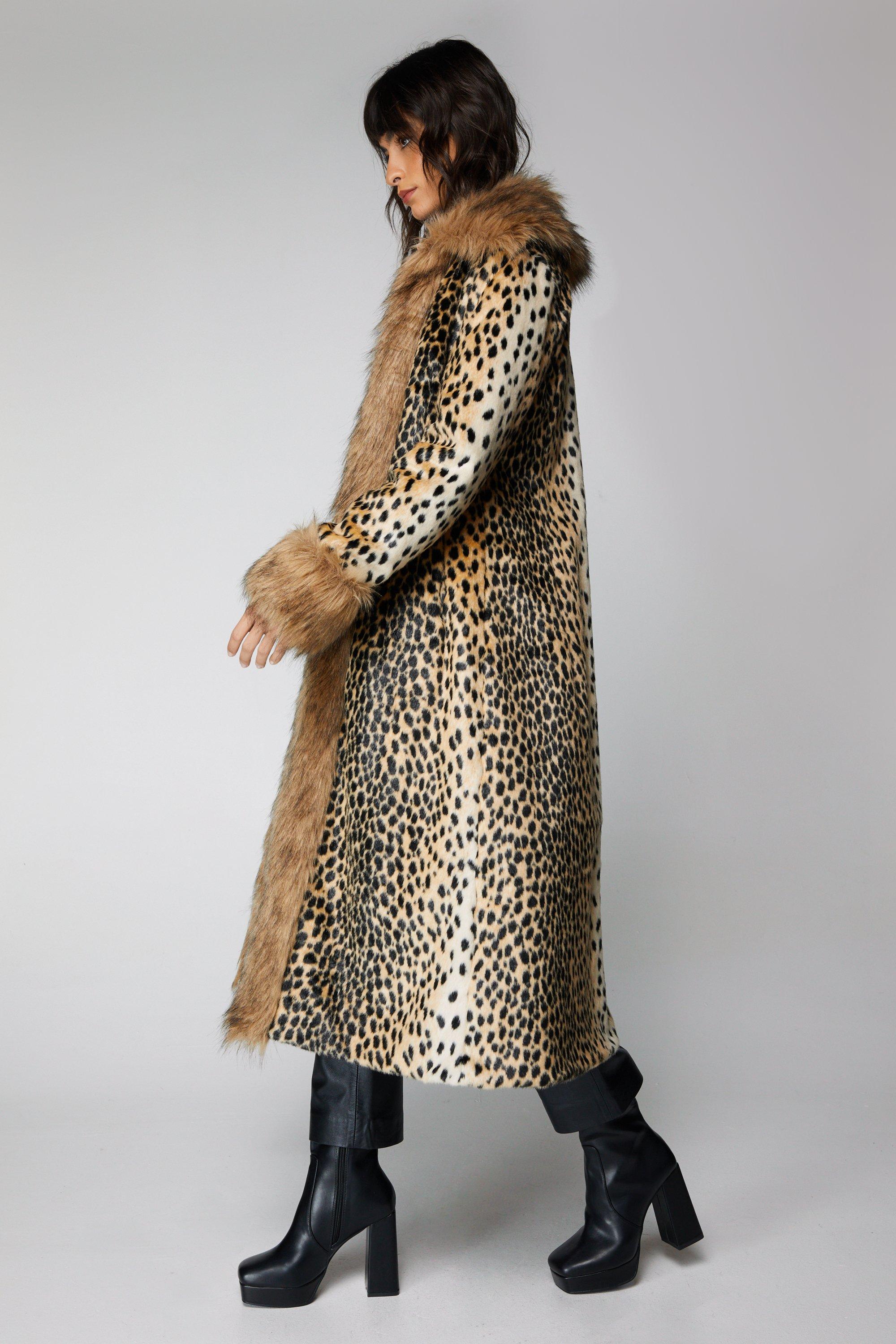 High quality Winter Animal Leopard Faux Fur Extra Long Coat Full