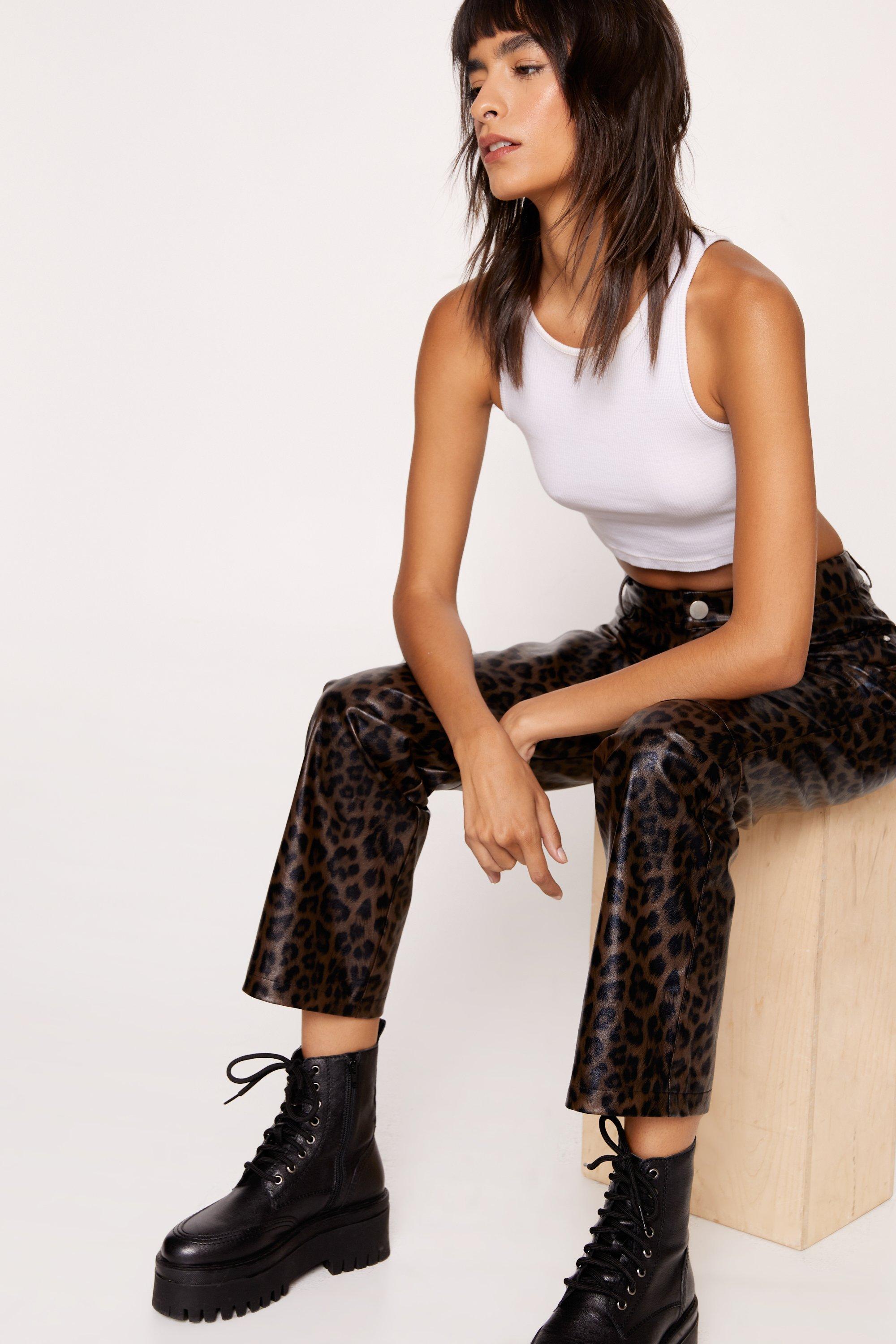 Leopard print leather store pants