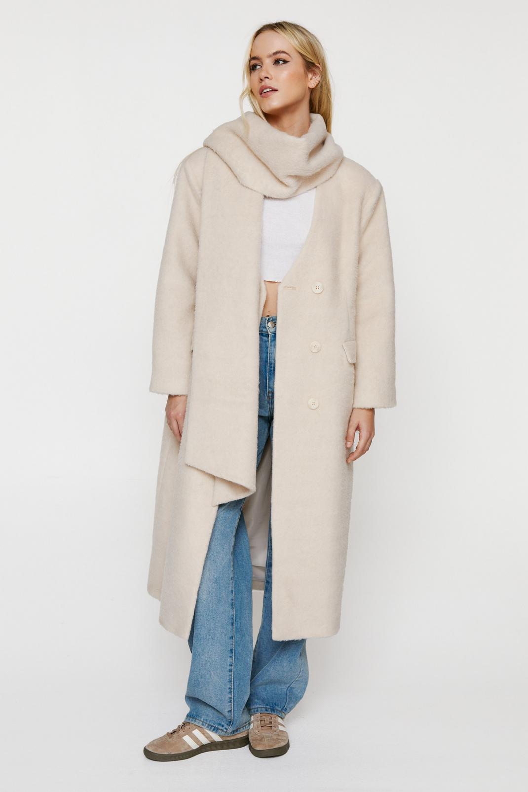Neutral Premium Wool Blend Scarf Coat image number 1