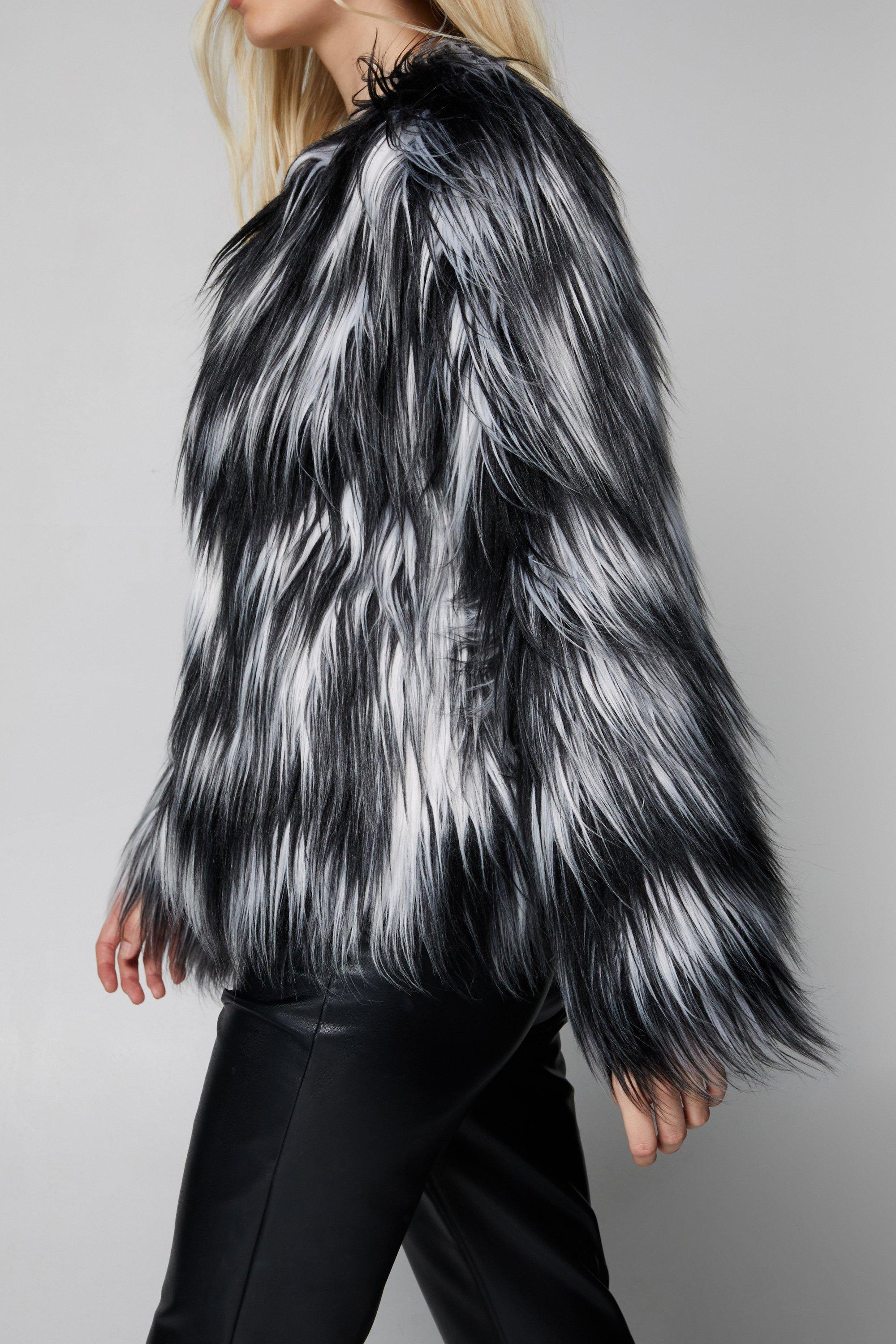 Collarless faux fur clearance coat