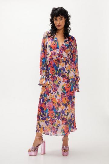 Plus Size Floral Pleated Maxi Dress